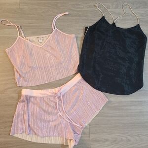 Victoria's Secret 3 Piece Womens S/M Pink and Black Intimates Set Metallic